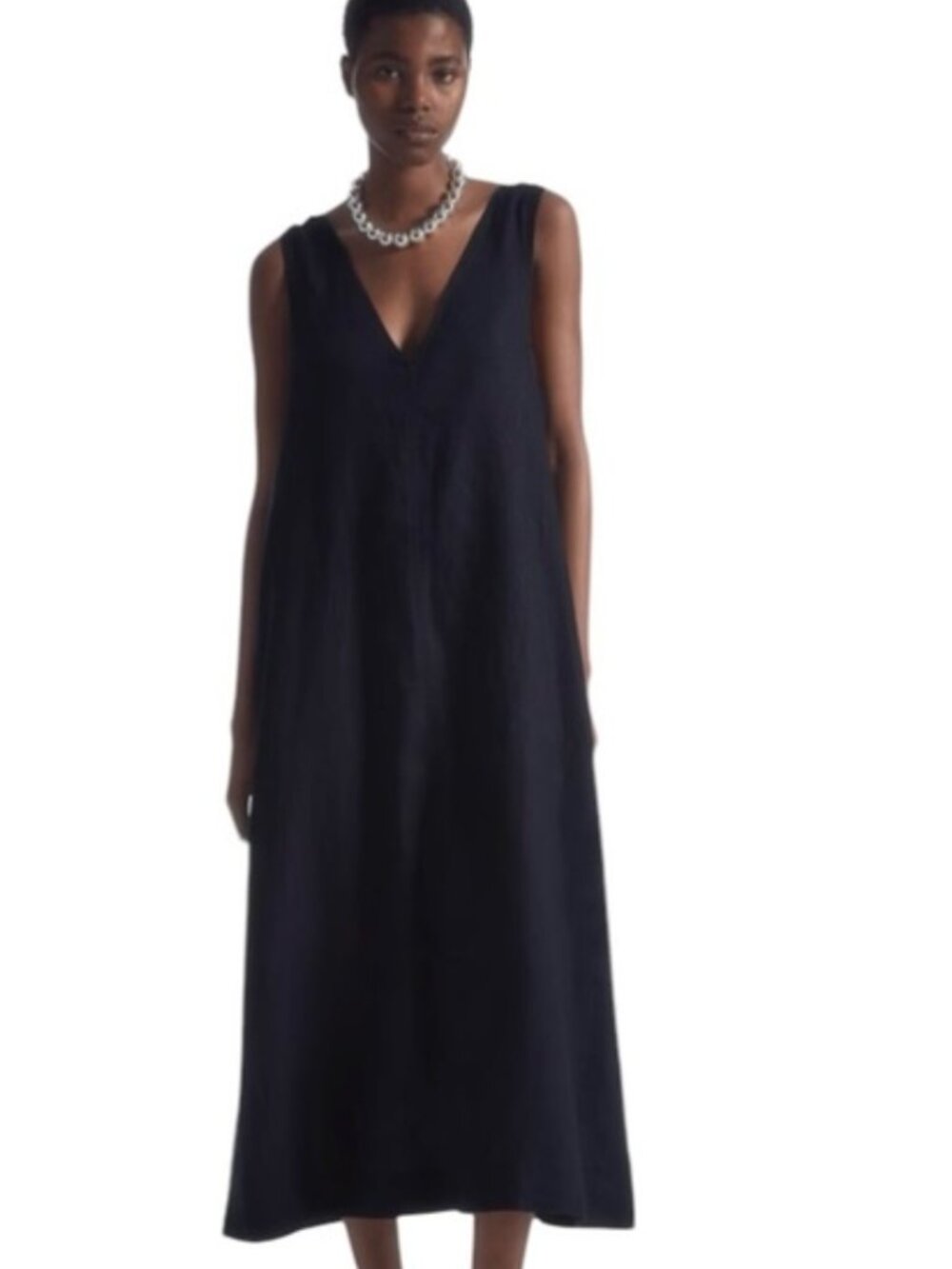 NWT COS Linen Blend, Bow Detail, V Neck Dress size 14